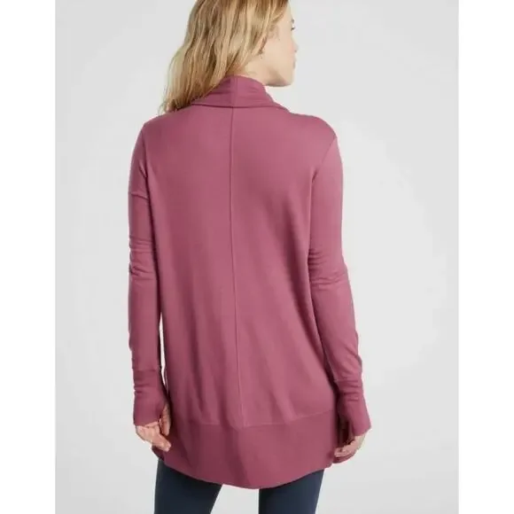 Athleta Pranayama Wrap Long Line Cardigan Medium Tawny Rose Mauve Lounge Cozy - Picture 3 of 13